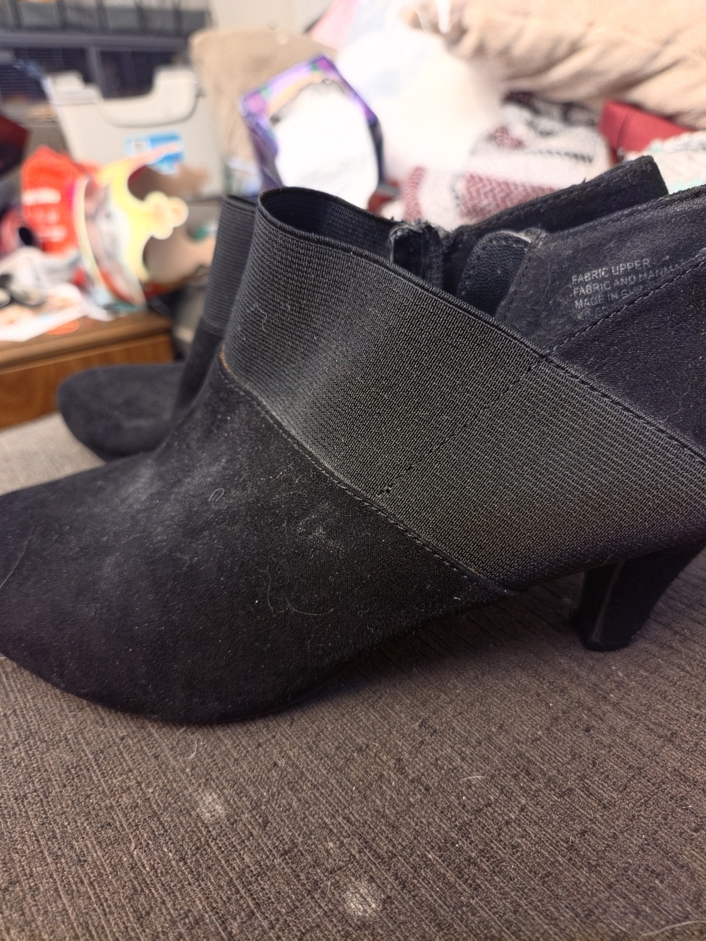 Karen Scott Black Suede-Look Ankle Booties with Elastic Wrap